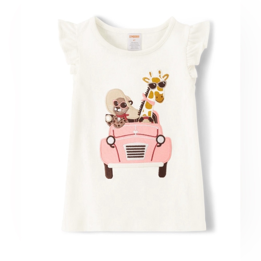Gymboree Girls Embroidered Animal Car Top - Safari - Snow 12